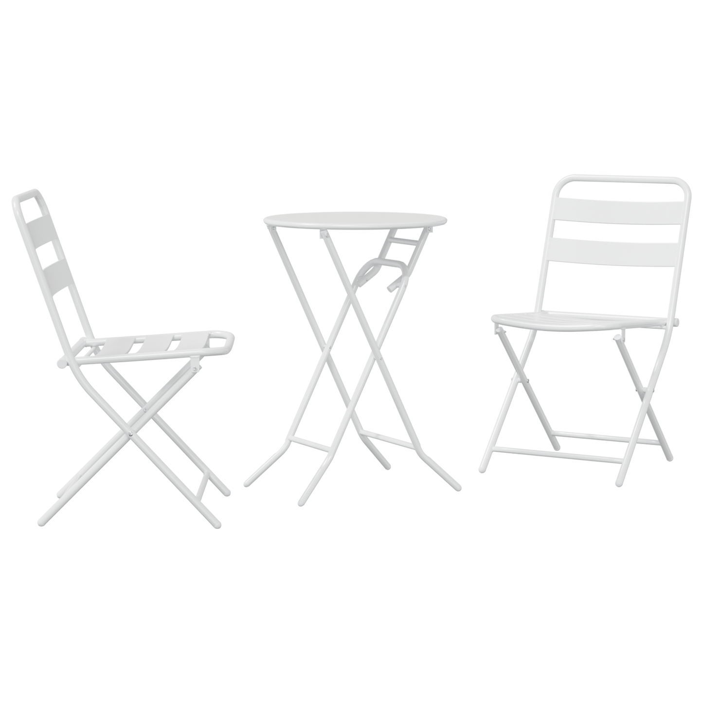 3 Piece Folding Bistro Set White Steel
