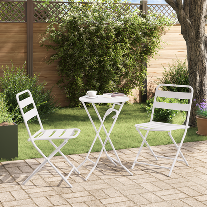 3 Piece Folding Bistro Set White Steel