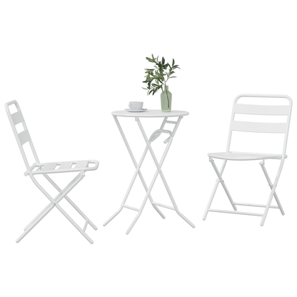 3 Piece Folding Bistro Set White Steel