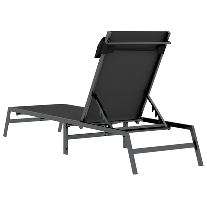 Sun Lounger Black Steel, Textilene Single Adjustable Armrests