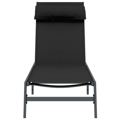 Sun Lounger Black Steel, Textilene Single Adjustable Armrests