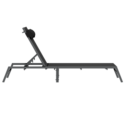 Sun Lounger Black Steel, Textilene Single Adjustable Armrests