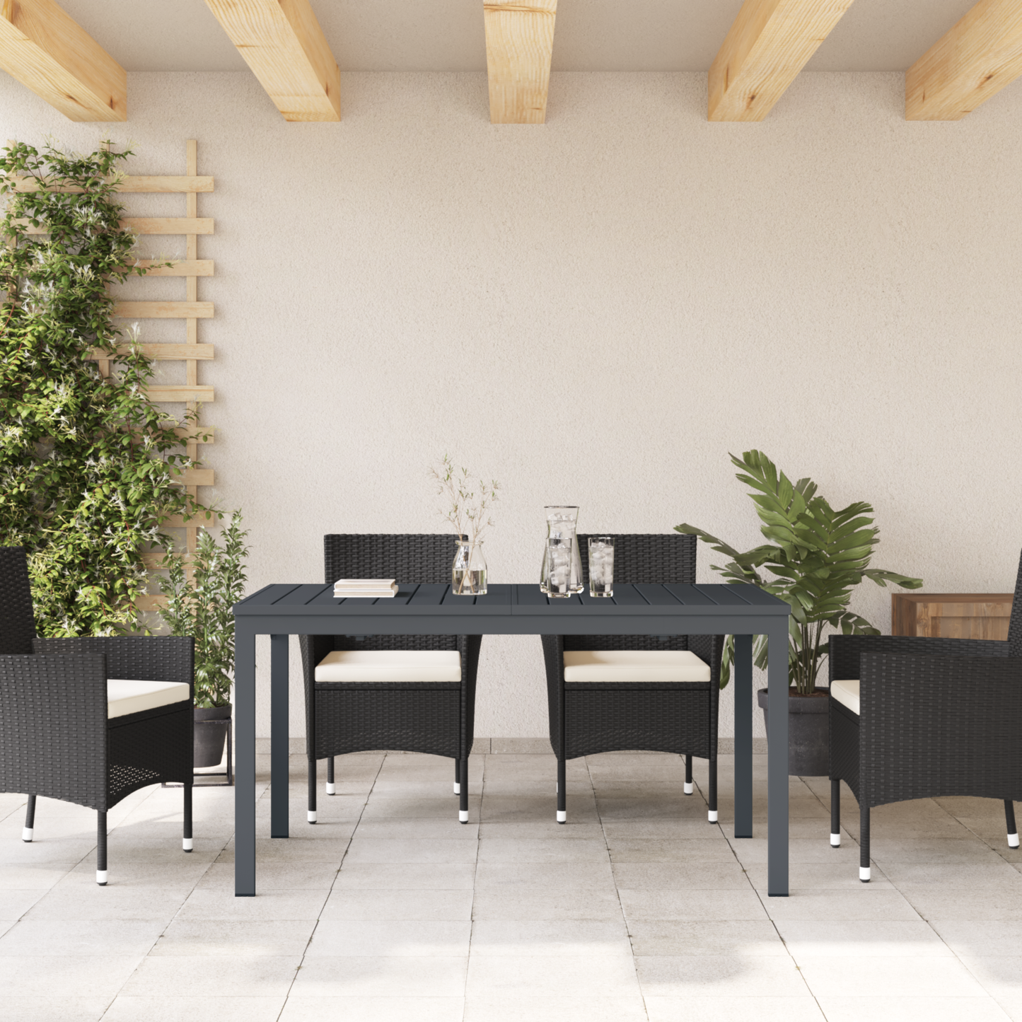 Garden Table Dark Grey Aluminium Large Expandable Table Leaves