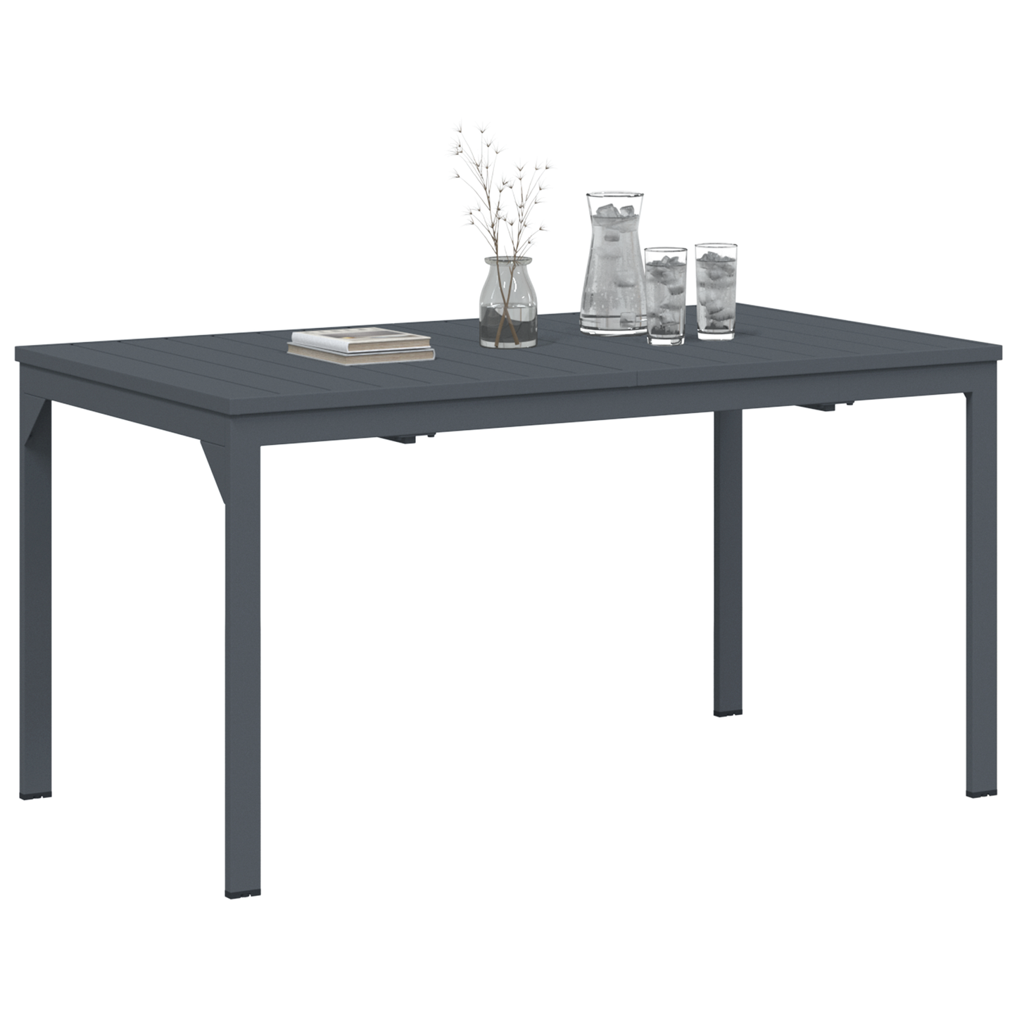 Garden Table Dark Grey Aluminium Large Expandable Table Leaves