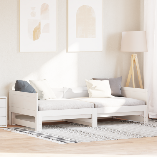 Pull-out Day Bed White 90x200 cm Solid Wood Pine