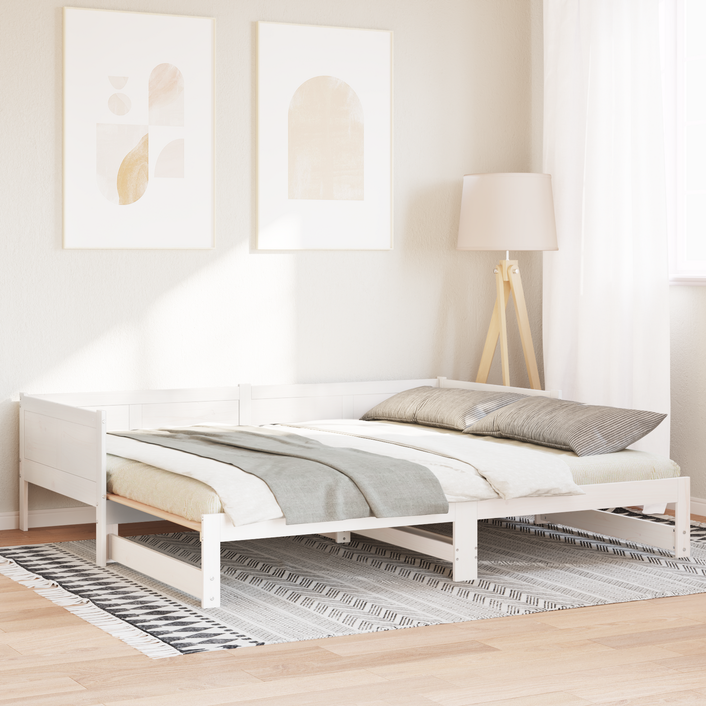 Pull-out Day Bed White 90x200 cm Solid Wood Pine