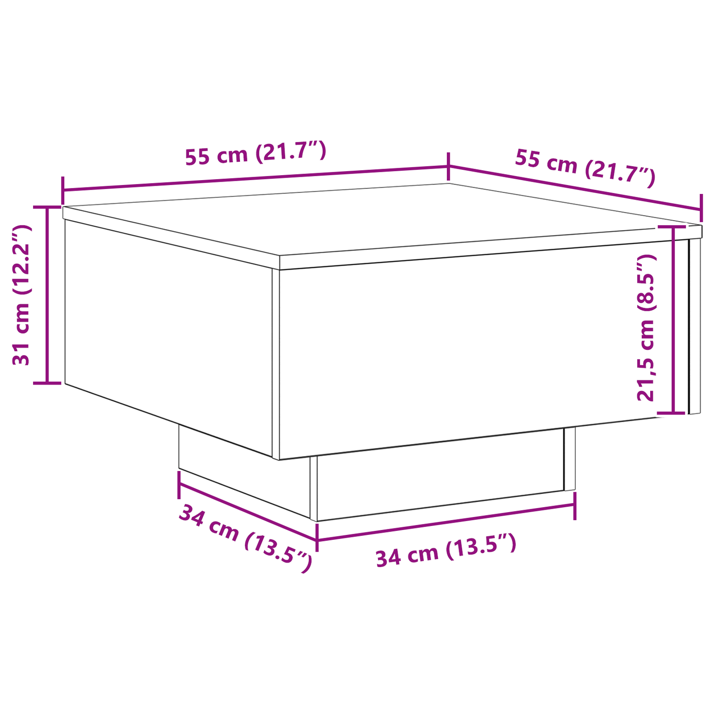 Coffee Table, Old Wood, 55x55x31 cm, Engineered Wood
