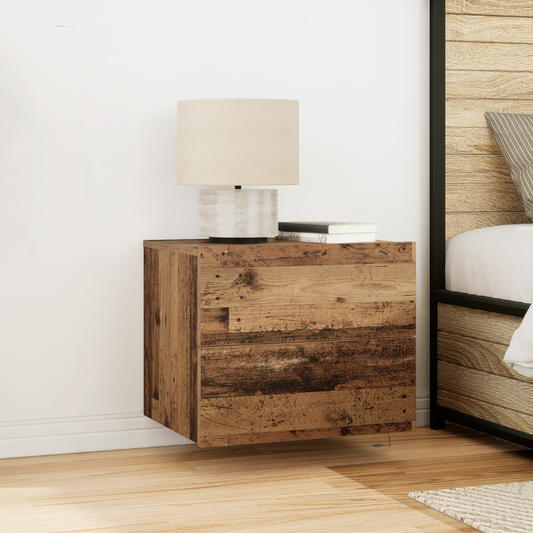 Bedside Cabinet with LED Wall-Mounted Old Wood 50x39x41 cm