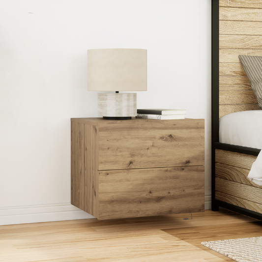 Bedside Cabinets with LED Lights Wall-Mounted 2 pcs Artisan Oak