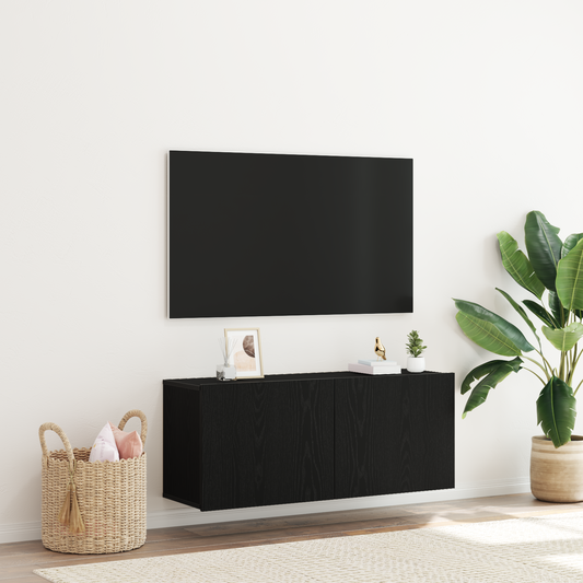 TV Wall Cabinet Black Oak 100x30x41 cm Engineered Wood