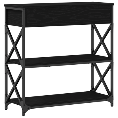 Console Table Black Oak 75x28x75 cm Engineered Wood and Steel